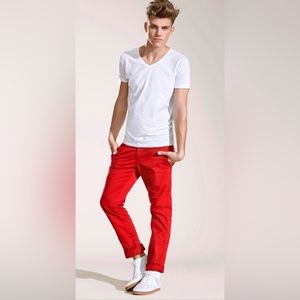 Bonobos ‘Slim Straight’ chinos in cherry red with festive pocket design